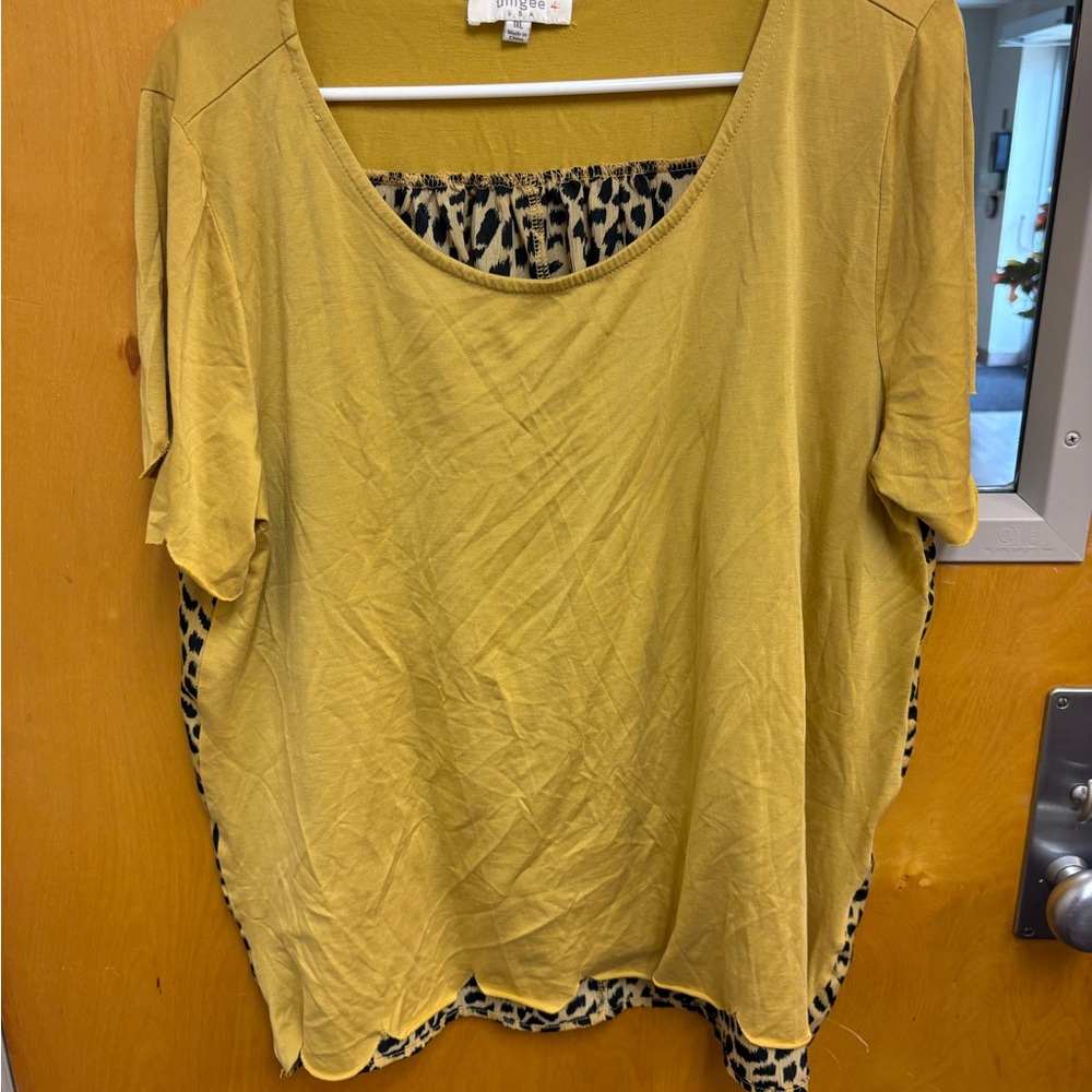 Umgee Mustard Top with Leopard Print Accents